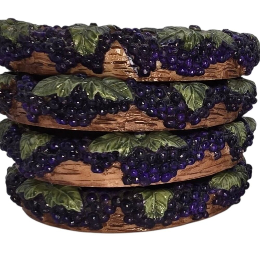 Wine Theme Coaster Set – 5pc Grapevine Cork & Resin (Bottle + Drinks)